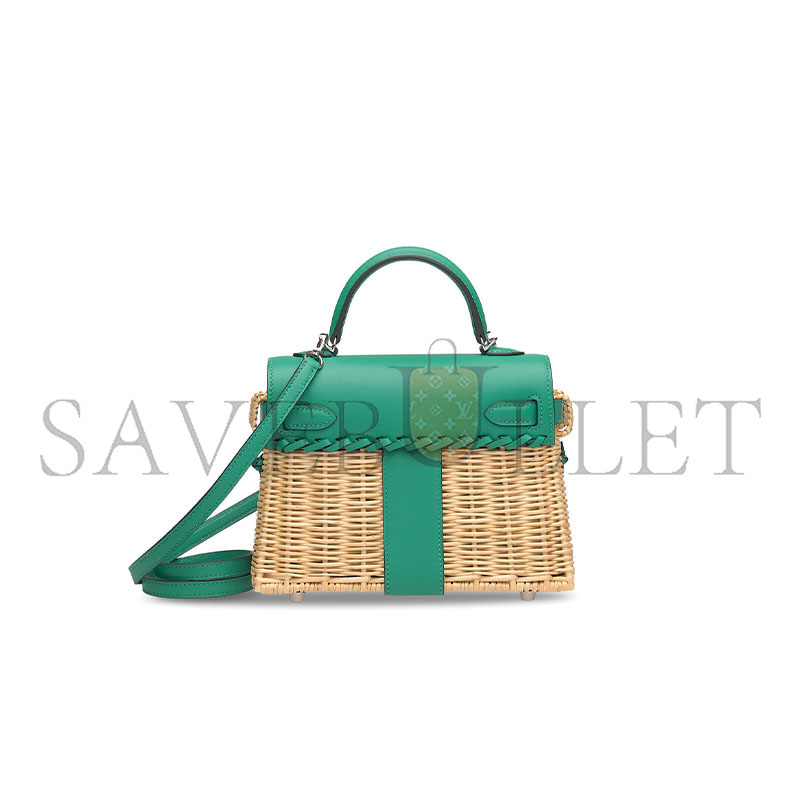 H**mes master vert vÉrone swift leather & osier mini picnic kelly 20 with palladium hardware (20*14*8cm)